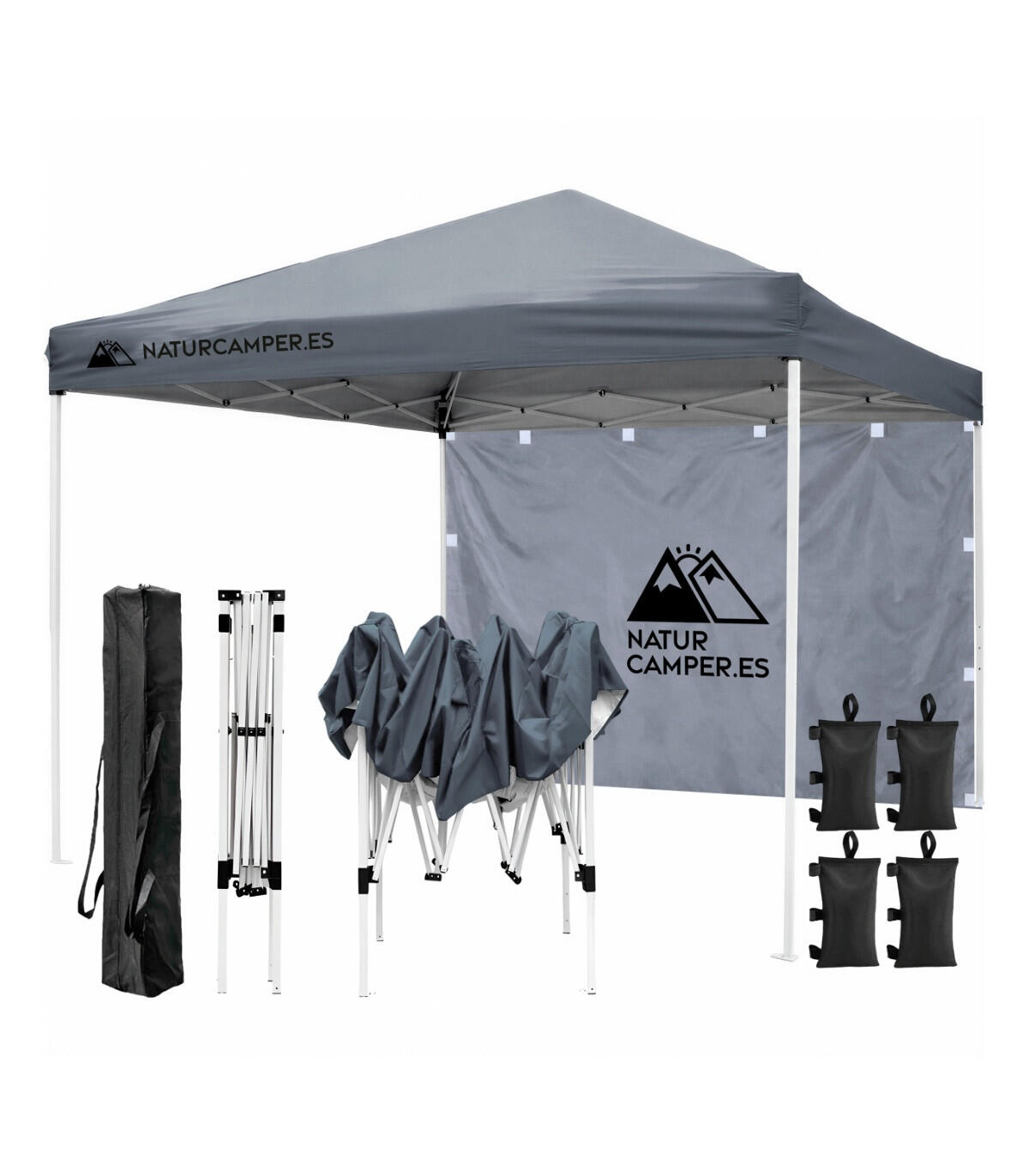 gazebo-da-spiaggia-decathlon-435epb-1.jpg Gazebo Pieghevole 3x3 Pop Up Impermeabile Anti UV Spiaggia Giardino Grigio - immagine 1