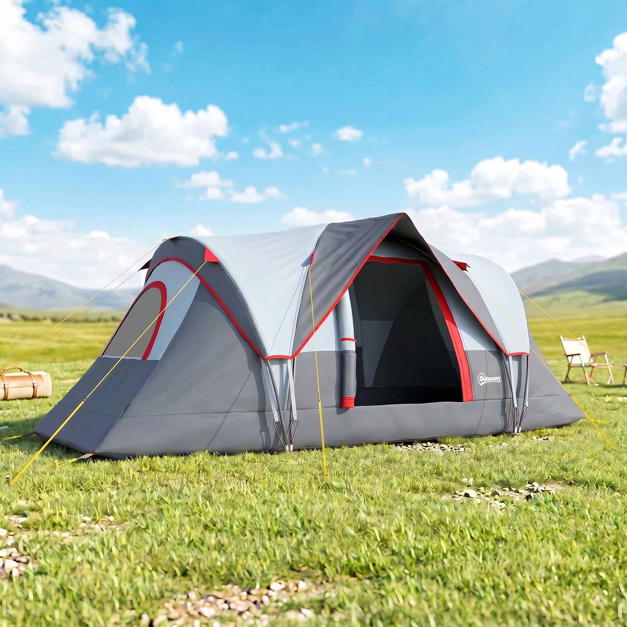 outsunny-tenda-da-campeggio-742kue-1.jpg OUTSUNNY Tenda per famiglie in poliestere, tessuto Oxford, fibra di vetro, grigio acciaio 455x220x180 cm A20 132 | Leroy Merlin - immagine 1