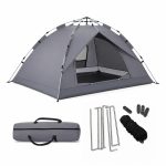 Tenda da campeggio automatica per 3 4 persone, montaggio rapido, protezione UV UPF 50+, zanzariera, grigia, 135 x 200 x 200 cm, Relaxdays