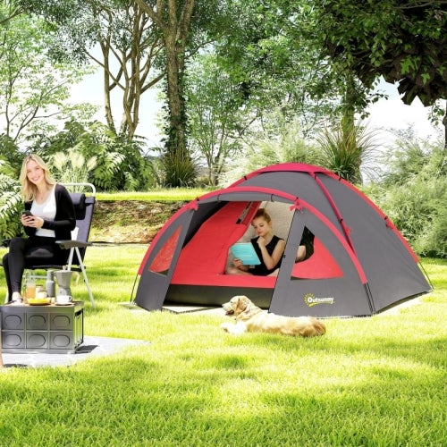 tenda-da-campeggio-3-posti-938zus-1.jpg Tenda campeggio 3 persone leggera, cupola impermeabile con veranda, porta e finestre, telo a terra, protezione UV50+, 2000 mm, per campeggio, trekking | Leroy Merlin - immagine 1