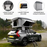 Tenda da Tetto per Auto 2 3 Posti con Apertura Idraulica Assistita, Tessuto Impermeabile 3000mm, Materasso 5,5cm, Scala