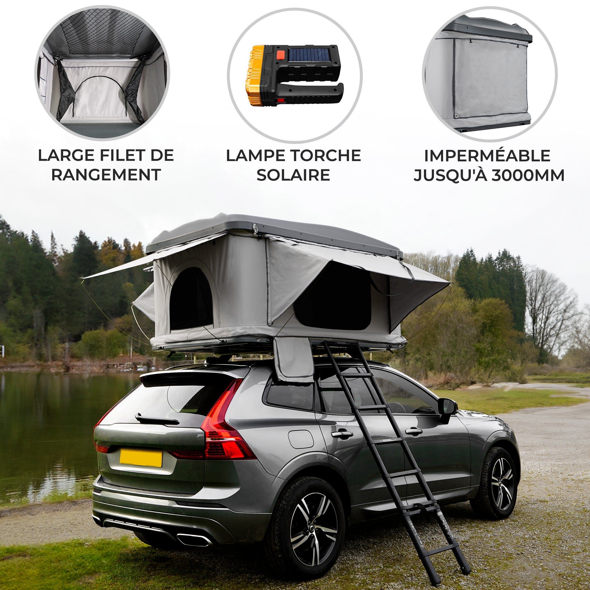 tenda-da-campeggio-per-auto-004hzk-1.jpg Tenda da Tetto per Auto 2 3 Posti con Apertura Idraulica Assistita, Tessuto Impermeabile 3000mm, Materasso 5,5cm, Scala - immagine 1