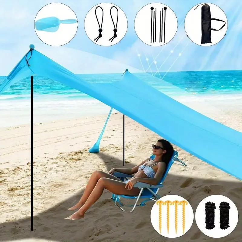 tenda-da-spiaggia-antivento-982oza.webp Tende da spiaggia per la protezione solare in * * * pale da sabbia * corde antivento e sacche per riporle per * all'* e pesca - immagine 1
