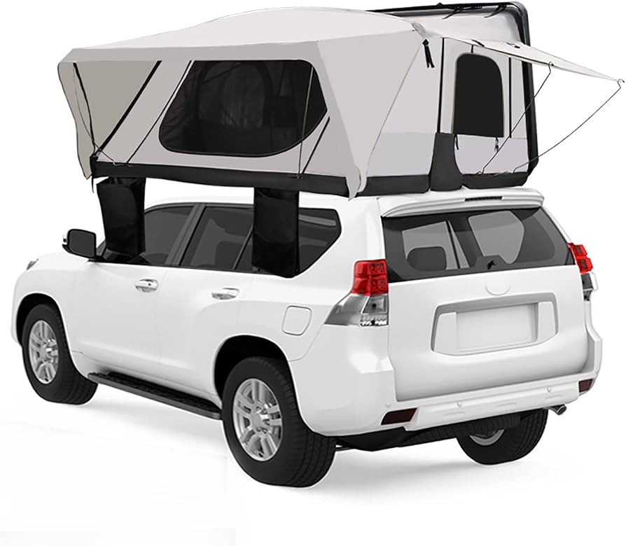 tenda-da-tetto-4-posti-955myh-1.jpg Tenda da Tetto con Tetto Apribile per 3 4 Persone, Tenda da Tetto Impermeabile con Guscio Rigido, Tenda da Tetto per Camion da Campeggio SUV con Scale e Luci di Emergenza Solari per - immagine 1