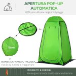 Tenda doccia da campeggio per esterni con porta a cerniera, borsa, portaoggetti e gancio, 126x124x189cm, verde