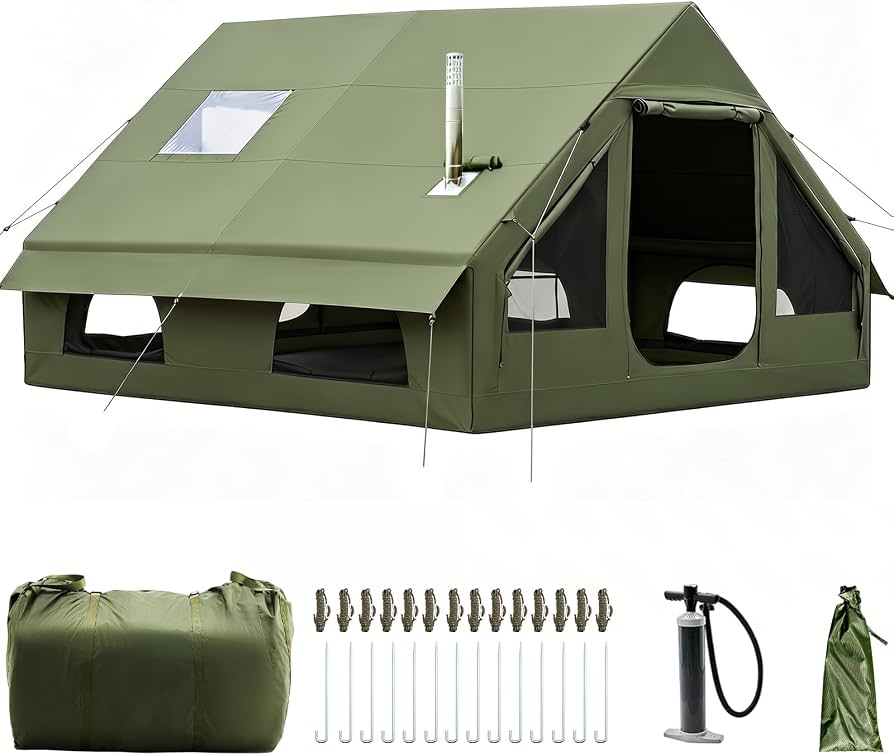 tenda-gonfiabile-4-posti-968xky-1.jpg Tenda da campeggio gonfiabile con pompa, Glamping, 4 stagioni, impermeabile e antivento, per esterni, con finestra e porte in rete per 2 4 persone : Amazon.it: Sport e tempo libero - immagine 1