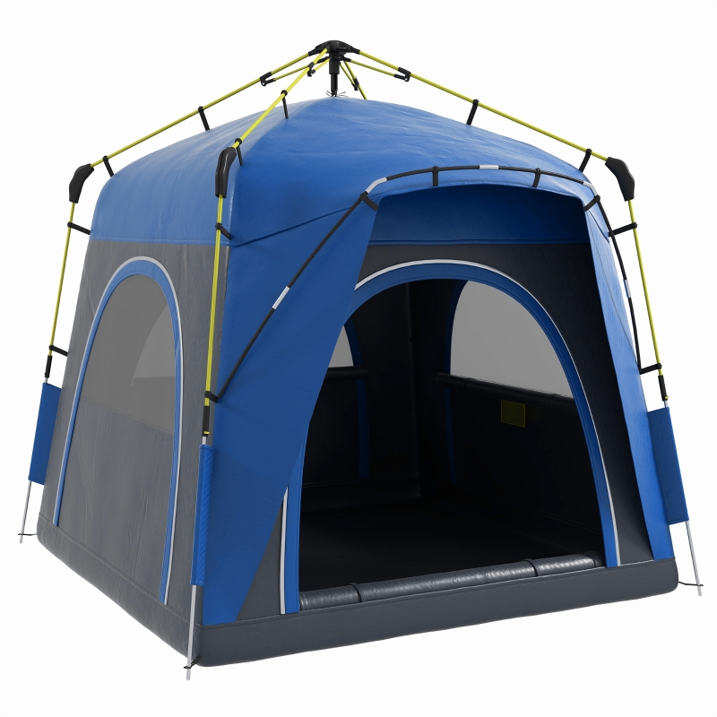 tenda-per-4-persone-973edd-1.jpg Outsunny Tenda da campeggio familiare 4 persone tenda cupola impermeabile leggera, ventilata facile da montare pop up 4 finestre parasole dim. 2,4L x 2,4l x 1,99H m fibra di vetro poliestere grigio blu | - immagine 1