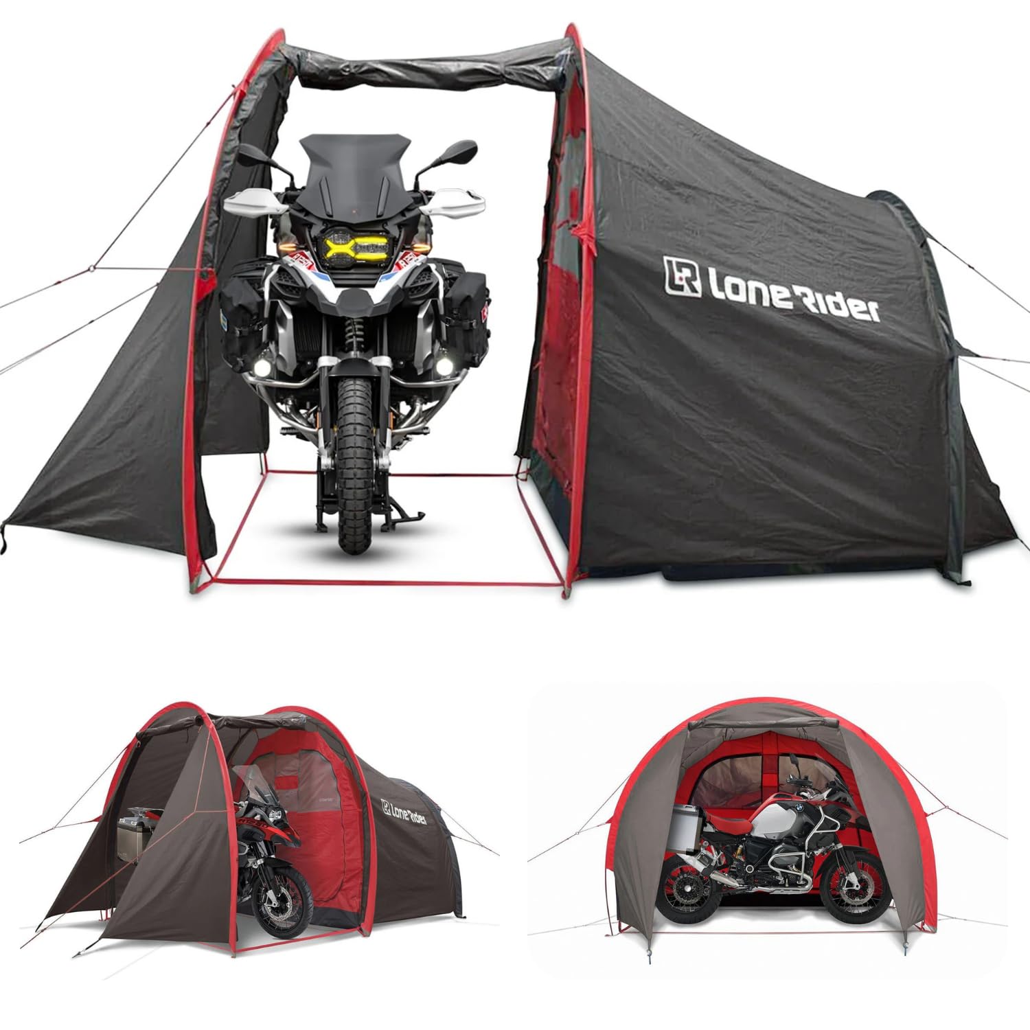 tenda-per-moto-126mns-1.jpg Lone Rider Tenda Moto Campeggio 2 Persone Impermeabile, Garage | MotoTent 100% impermeabile con garage moto separato. Sacca, telo & 18 picchetti inclusi. Montaggio rapido dei pali. : Amazon.it: Sport e tempo libero - immagine 1