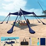 Tenda da Spiaggia, Tenda da Sole da Campeggio UPF50+ con 8 Sacchi di Sabbia, Tenda da Spiaggia Ombreggiata Portatile per Esterni, 15 Piedi x 10 Piedi