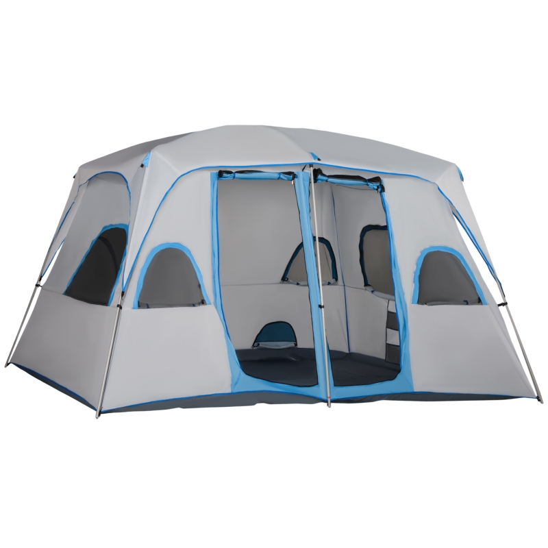 tende-da-campeggio-grandi-590nac-1.jpg Outsunny Tenda da Campeggio 4 8 Posti con 2 Stanze e Finestre Anti UV e Impermeabile, Grigia | Aosom Italy - immagine 1