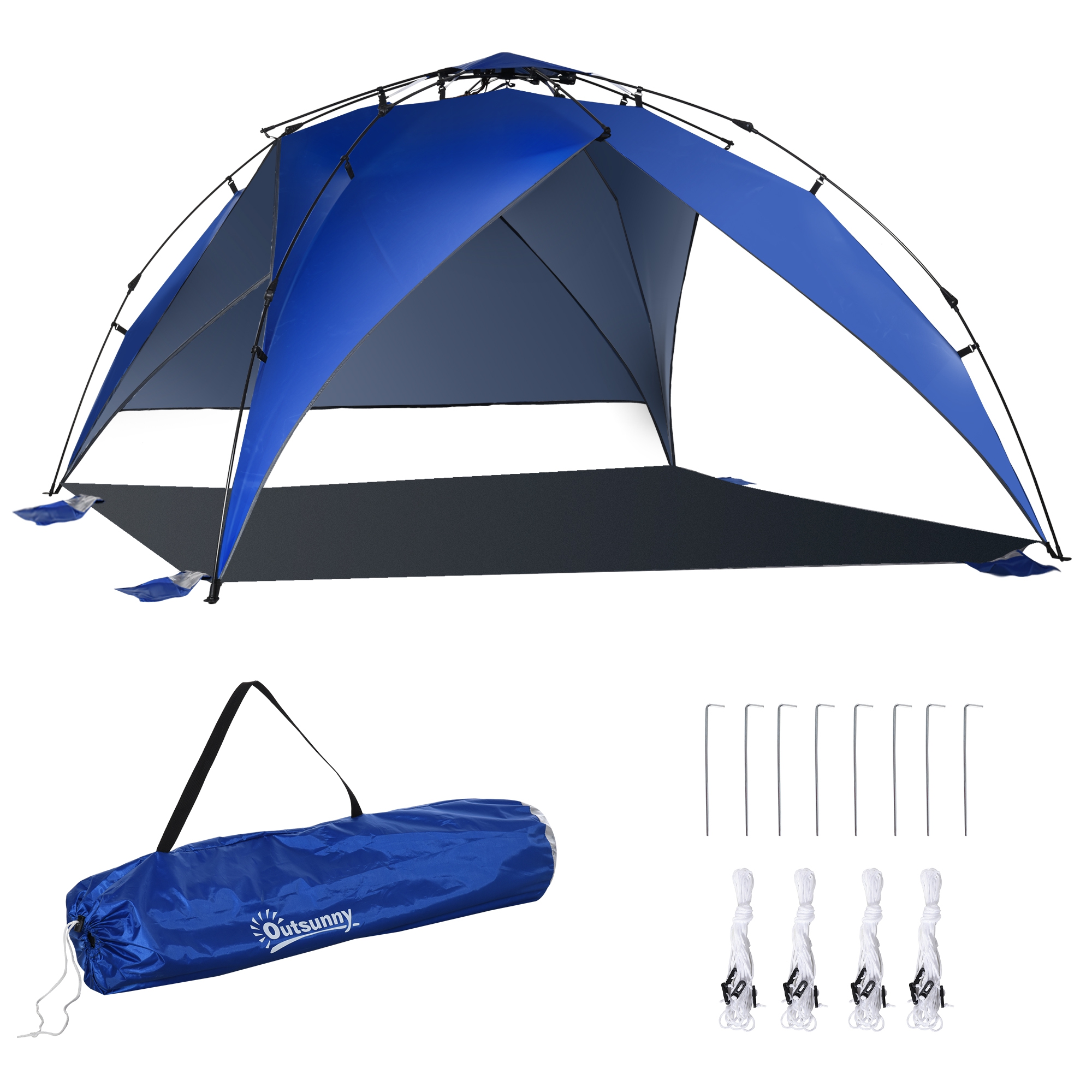 tende-da-spiaggia-parasole-652guz-1.jpg Outsunny Tenda da Spiaggia Pop Up per 4 6 Persone con Protezione UV, Borsa di Trasporto, 247x247x145cm, Blu - immagine 1