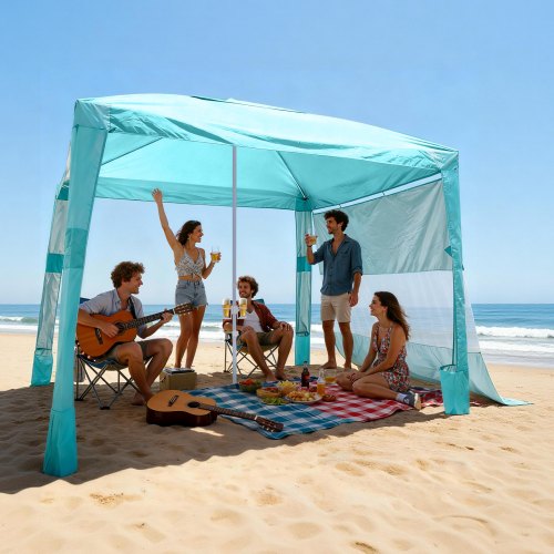 tende-da-spiaggia-parasole-662bnp-1.jpg VEVOR Tenda da Spiaggia da 2400 x 2400 x 2400 mm, con Parete Laterale, Facile da - immagine 1