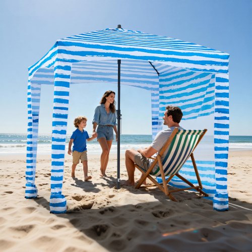 tende-da-spiaggia-parasole-974zek-1.jpg VEVOR Tenda da Spiaggia da 1830 x 1830 x 2290 mm, con Parete Laterale e Tasche per la Sabbia, Ombrellone Parasole Portatile Regolabile in Altezza per ... - immagine 1