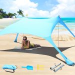 CUUPO Tenda da spiaggia 2,1 x 2,1 m Riparo dal sole UPF50+ Protezione UV, Piccola tenda parasole da esterno con 2 pali per campeggio, spiaggia, pesca, cortile e picnic Blu : Amazon.it: